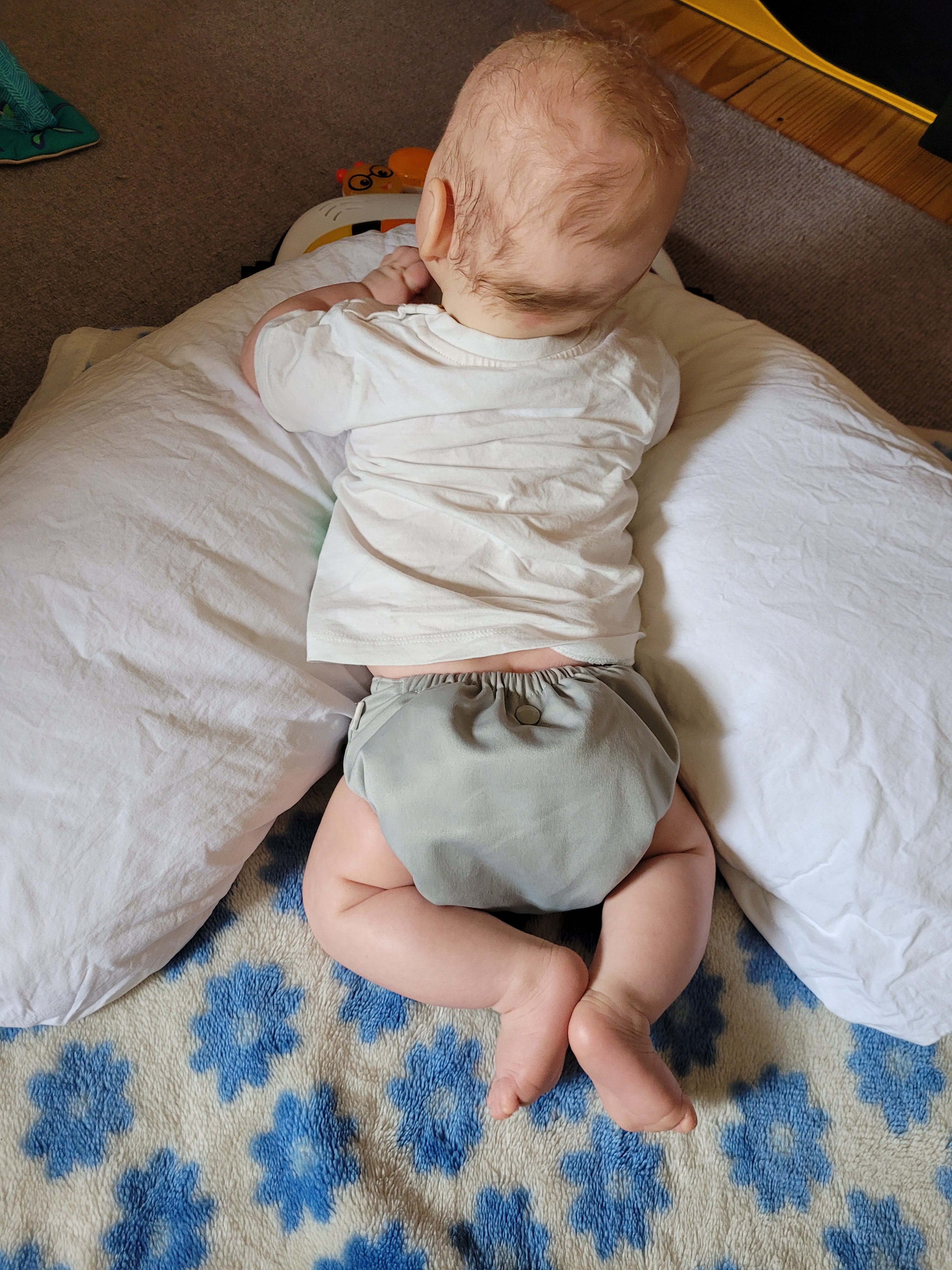 To demonstrate the modern cloth nappy Baby in modern cloth nappy